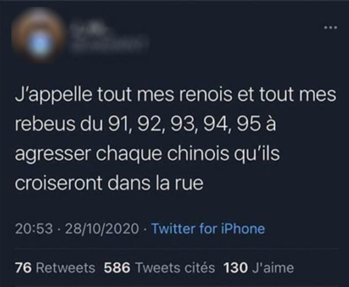 フランスで アジア人襲撃 を呼びかけるツイートが拡散 本当の標的は中国人 デイリー新潮 Goo ニュース